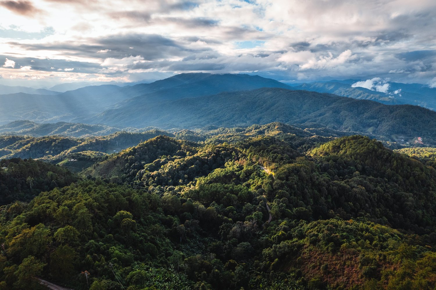 Rolling mountain ridges under clouds in Costa Rica